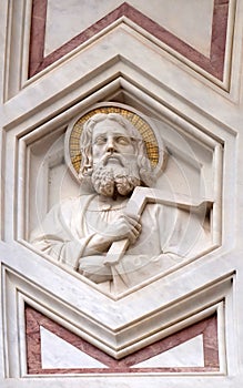 Saint Thomas the Apostle, relief on the facade of Basilica of Santa Croce in Florence