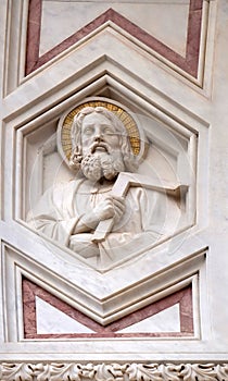 Saint Thomas the Apostle, relief on the facade of Basilica of Santa Croce in Florence