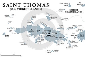 Saint Thomas, United States Virgin Islands, gray political map