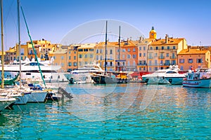 Saint Tropez, South of France. Luxury yachts in marina.