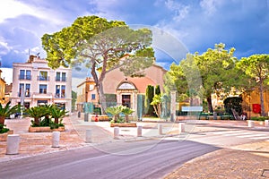 Saint Tropez village colorful street view, famous tourist destination on Cote d Azur