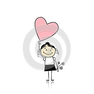 Saint valentine day - cute girl holding heart