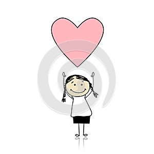 Saint valentine day - cute girl holding heart