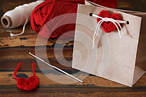 Saint Valentine's day decoration: handmade crochet red heart for
