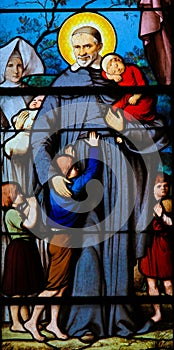 Saint Vincent de Paul on a Stained Glass in Paris