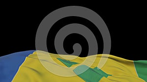 Saint Vincent and the Grenadines fabric flag waving on the wind loop. Saint Vincent and the Grenadines embroidery stiched cloth