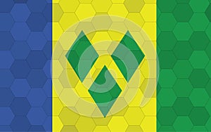 Saint Vincent and the Grenadines flag illustration. Futuristic Vincentian flag graphic with abstract hexagon background vector. photo
