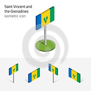 Saint Vincent and the Grenadines flag, vector set of 3D icons photo