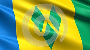 Saint Vincent and the Grenadines flag, with waving fabric texture photo