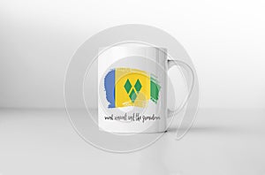Saint Vincent and the Grenadines flag on white coffee mug.
