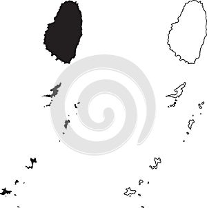 Saint Vincent and the Grenadines Map. Black silhouette country map isolated on white background. Black outline on white background