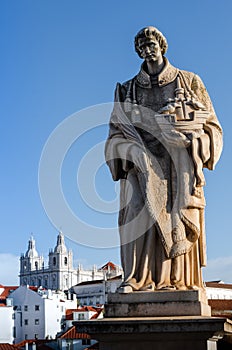 Saint Vincent, statue in Miraduro de Santa Luzia, famous viewpoint of Lisbon, Portugal