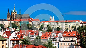 Saint Vitus cathedral with part of the palace complex Hradcany Prague. Czech Republic