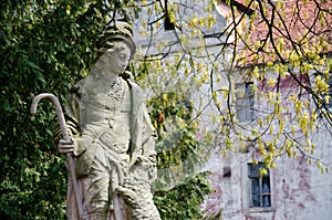 Saint Wendelin as Herdsman, Statue at the castle bridge in Niemodlin, Silesia, Poland