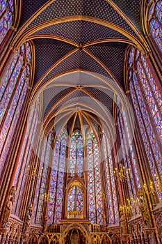 Sainte Chapelle, Paris with stained glasses windows photo