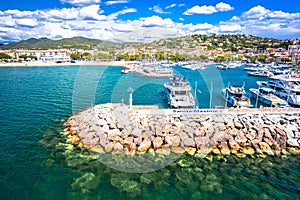 Sainte Maxime yachting harbor and coastline aerial view