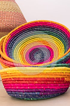 Ranbow coloted coiled woven baskets photo