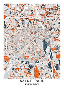 SaintPaul Minnesota USA Creative Color Block city Map Decor Serie