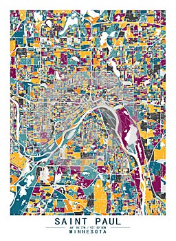 SaintPaul Minnesota USA Creative Color Block city Map Decor Serie