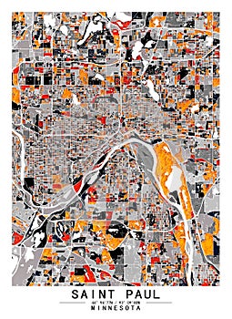 SaintPaul Minnesota USA Creative Color Block city Map Decor Serie