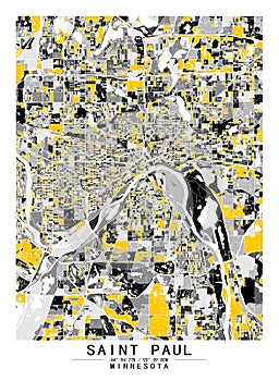 SaintPaul Minnesota USA Creative Color Block city Map Decor Serie
