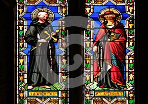 Saints Francis of Assisi and Bonaventura, stained glass window in the Basilica di Santa Croce in Florence