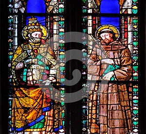 Saints Gregory the Great and Francis, stained glass window in the Basilica di Santa Croce in Florence