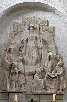 Saints Lioba of Tauberbischofsheim, Walburga of Heidenheim and Thekla of Kitzingen, altar in Munsterschwarzach Abbey, Germany photo