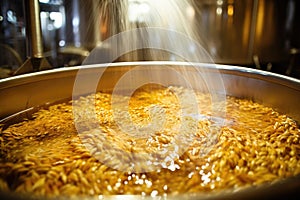 saison beer brewing process in a stainless-steel vat photo