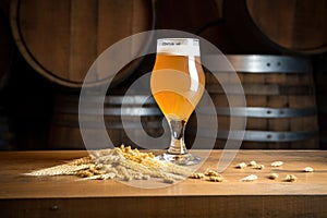 saison beer pint on a brewery table photo