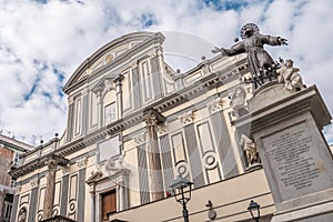 View of the facade of Sait Paul Church, Basilica of San Paolo Maggiore, in Naples, Campania, Italy photo