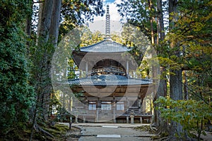 Saito (western Stupa) at Danjo Garan Temple in Koyasan area in Wakayama