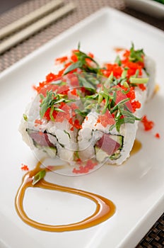 SAKANA MAKI spicy sushi rolls with tuna, cucumber