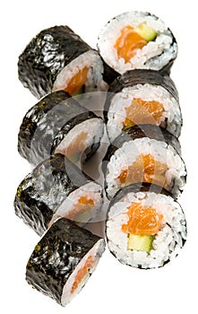 Sake-kappa maki- sushi with salmon and cucumber photo