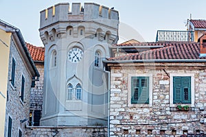 Sakhat Kula tower with the clock in Herceg Novi, Montenegro