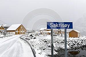 Sakrisoy fishing village on Lofoten islands in Norway during win