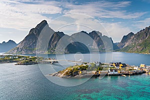 Sakrisoy fishing village in summer season in Lofoten island, Norway, Scandinavia