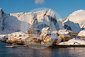 Sakrisoy fishing village in winter season in Lofoten island, Nordland in Norway, Scandinavia