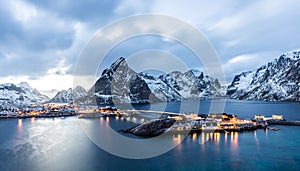 Sakrisoy, Lofoten, Norway at blue hour