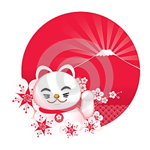 Sakura blossom with Japanese lucky cat and