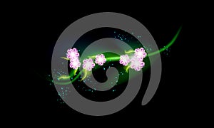 Sakura branch with Pink flowers in anime style, cherry blossom, glow illustration. Stylistic solution in unorthodox