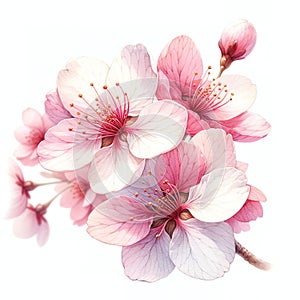 Sakura cherry blossoms on white background. Generative AI