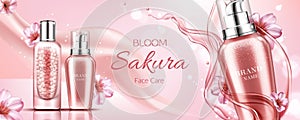 Sakura cosmetics bottles banner, serum and primer photo