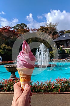 Sakura flavor ice cream in the Gora Park. Kanagawa Prefecture, Japan