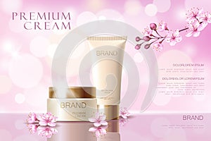 Sakura flower cosmetic promotional poster template.