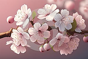 Sakura flowers background, pink cherry blossom in spring, generative AI