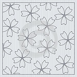 Sakura flowers in the frame Sashiko Quilting motif