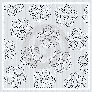Sakura flowers in the frame Sashiko Quilting motif