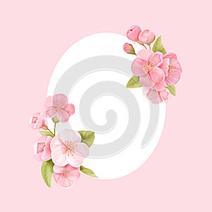 Sakura flowers realistic floral frame banner. Cherry blossom vector wedding card design. Spring flower illustration