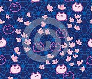 Sakura hexagon flower cute cartoon japan seamless pattern